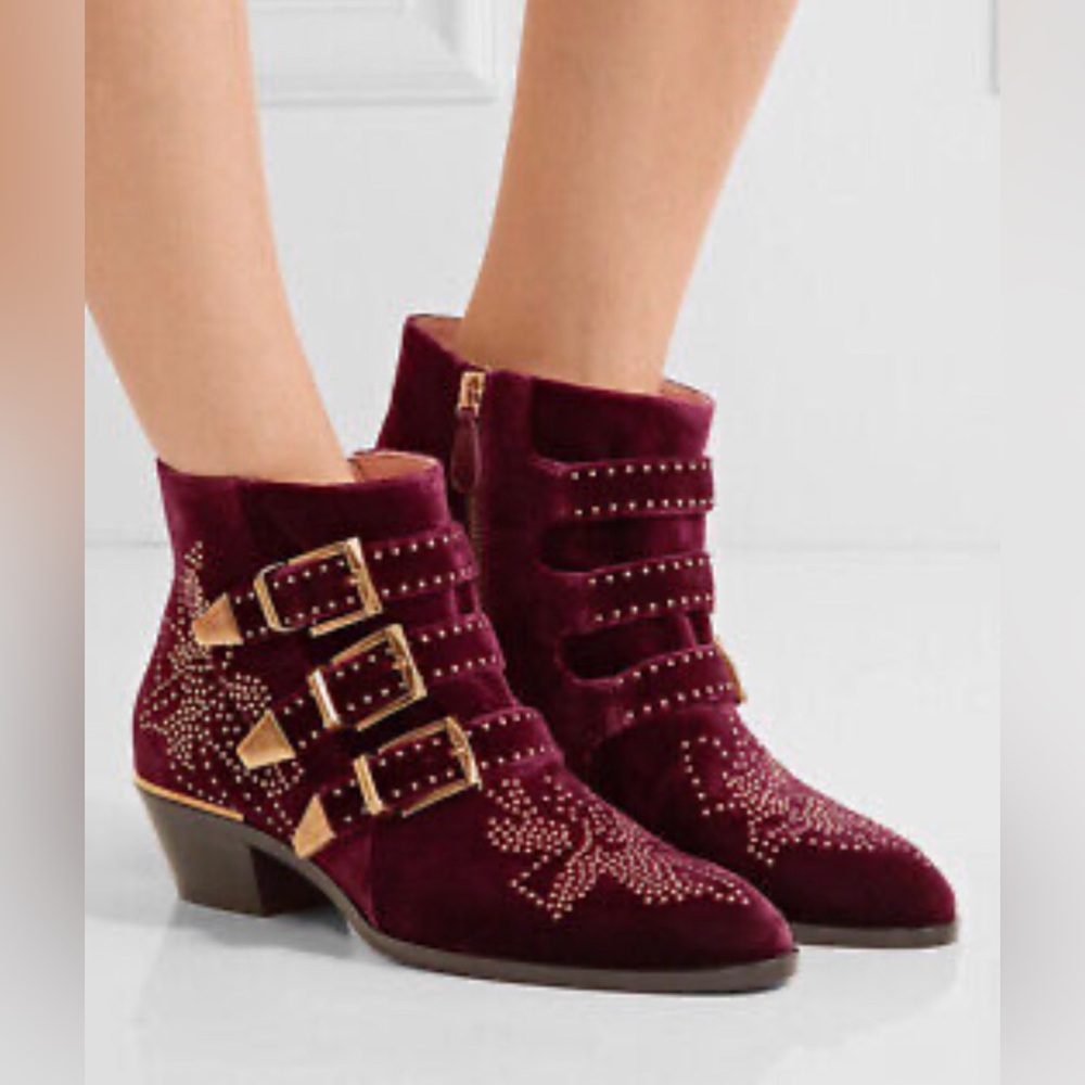 Chloe Burgundy Suede Studded Ankle Booties